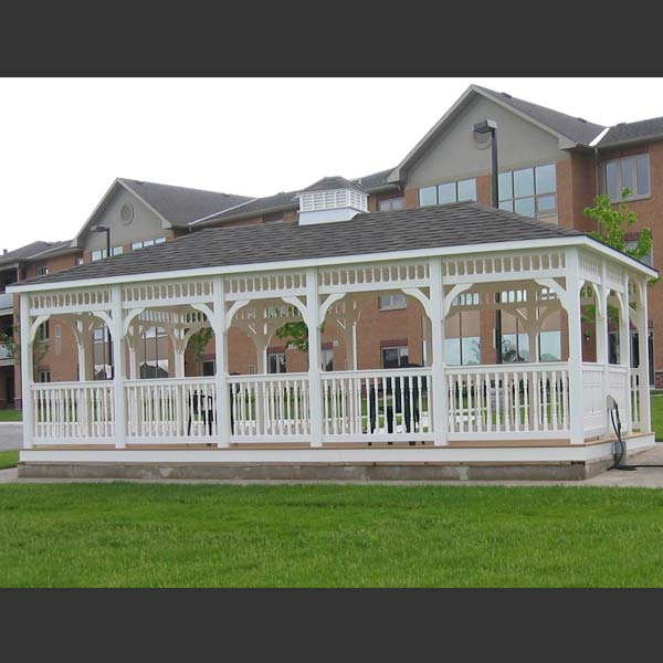 12 by 28 foot white vinyl rectangular gazebo