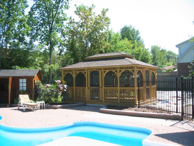 wooden rectangle gazebo