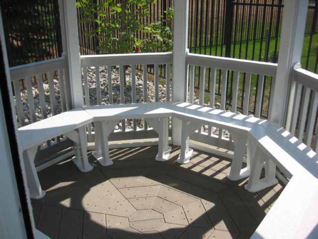 bench seats inside white vinyl 8 foot octagon gazebo