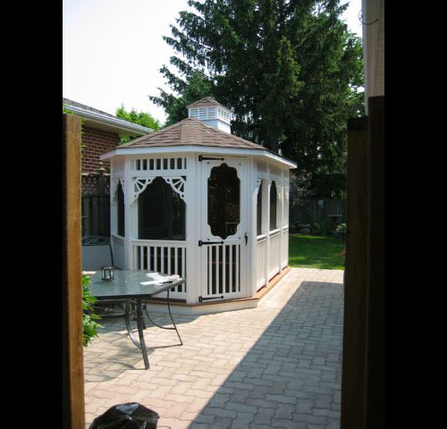 white vinyl 8 by 12 foot oval gazebo