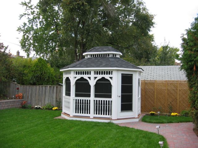 white vinyl 8 by 14 foot oval gazebo