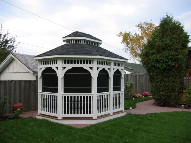 white vinyl 8 by 14 foot oval gazebo