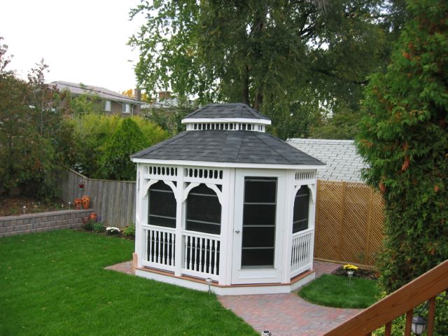 white vinyl 8 by 14 foot oval gazebo