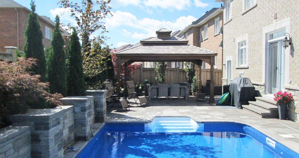 poolside wooden traditional pavilion